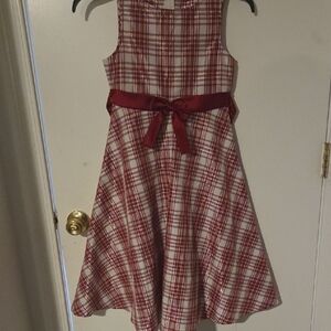 Elegant Red Plaid Kids Dress with Bow